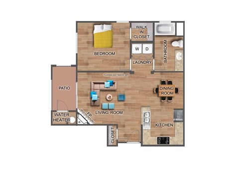 Floor plan for 1 bed, 1 bath, 804 sqft